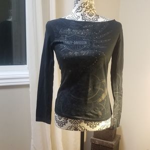 Harley Davidson long sleeved, open back tie top